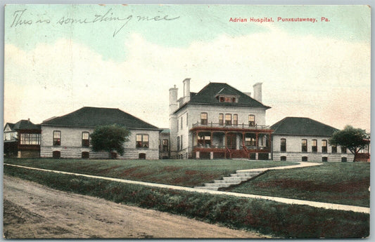 PUNXSUTAWNEY PA ADRIAN HOSPITAL 1908 ANTIQUE POSTCARD w/ CORK CANCEL