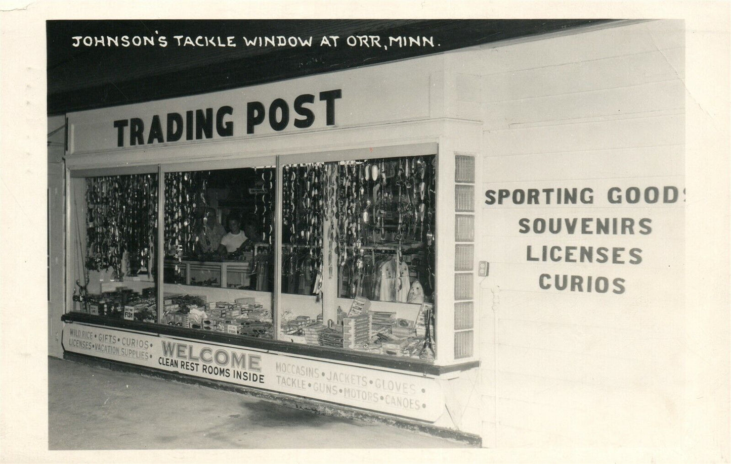 JOHNSON'S TACKLE TRADING POST ORR MN VINTAGE REAL PHOTO POSTCARD RPPC fishing