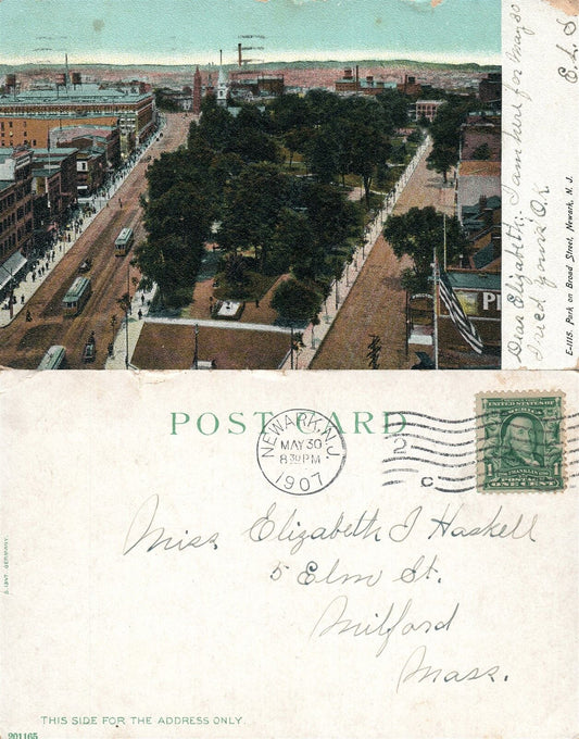 NEWARK N.J. 1907 UNDIVIDED ANTIQUE POSTCARD