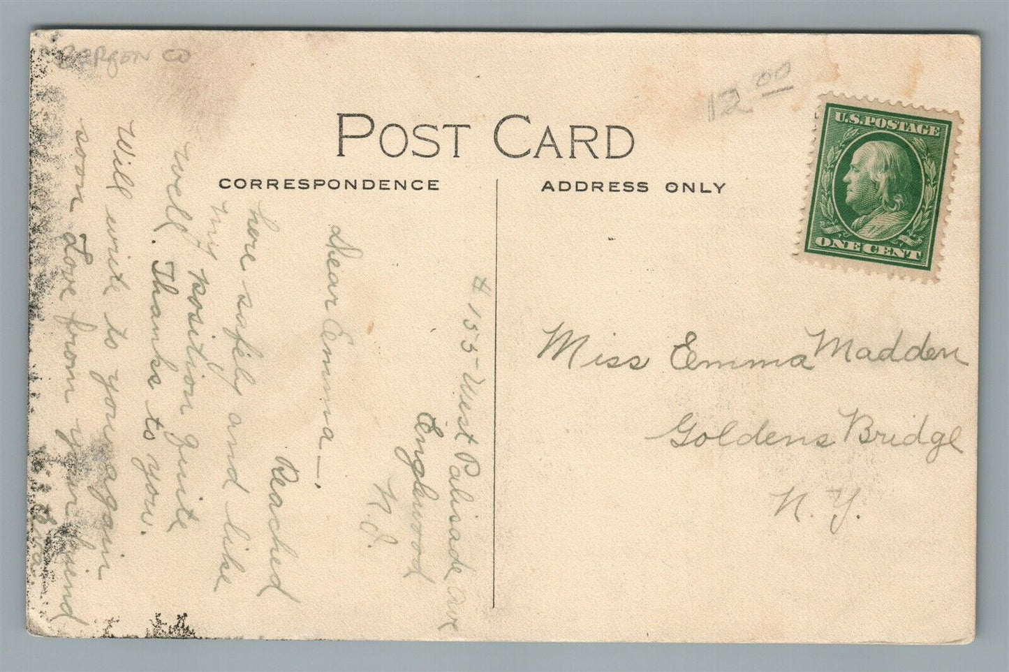 ENGLEWOOD NJ WEST SIDE CHURCH & LIBERTY POLE ANTIQUE POSTCARD