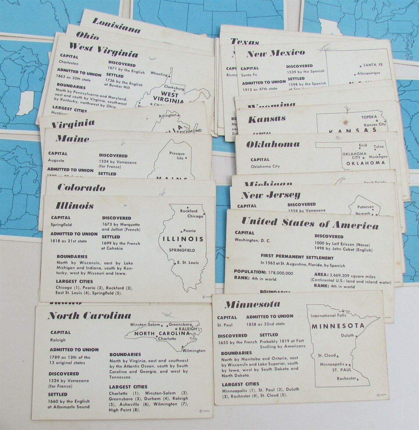 LOT OF 46 ANTIQUE POSTCARDS w/ MAPS OF US STATES