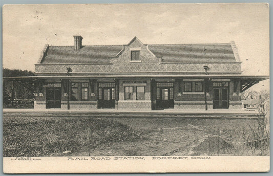 POMFRET CT RAILROAD STATION RAILWAY TRAIN DEPOT 1909 ANTIQUE POSTCARD