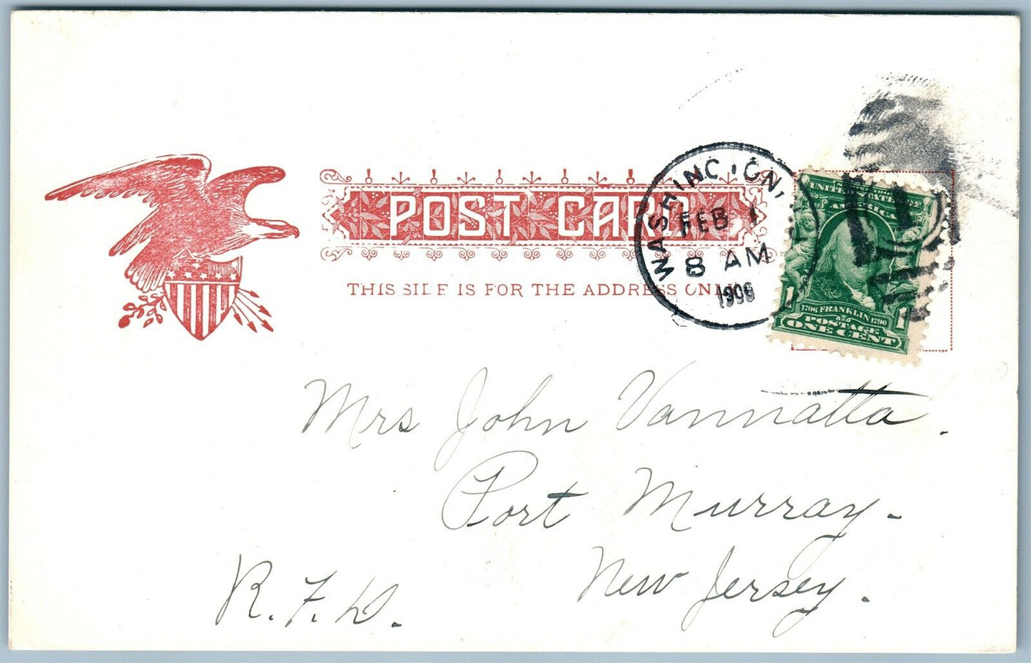 WASHINGTON NJ EAST WASHINGTON AVE. 1906 ANTIQUE POSTCARD