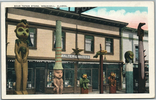 WRANGELL AK BEAR TOTEM STORE AMERICAN INDIAN ANTIQUE POSTCARD