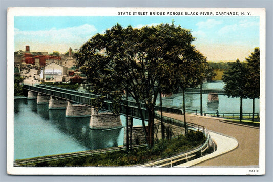 CARTHAGE NY STATE BRIDGE ACROSS BLACK RIVER ANTIQUE POSTCARD