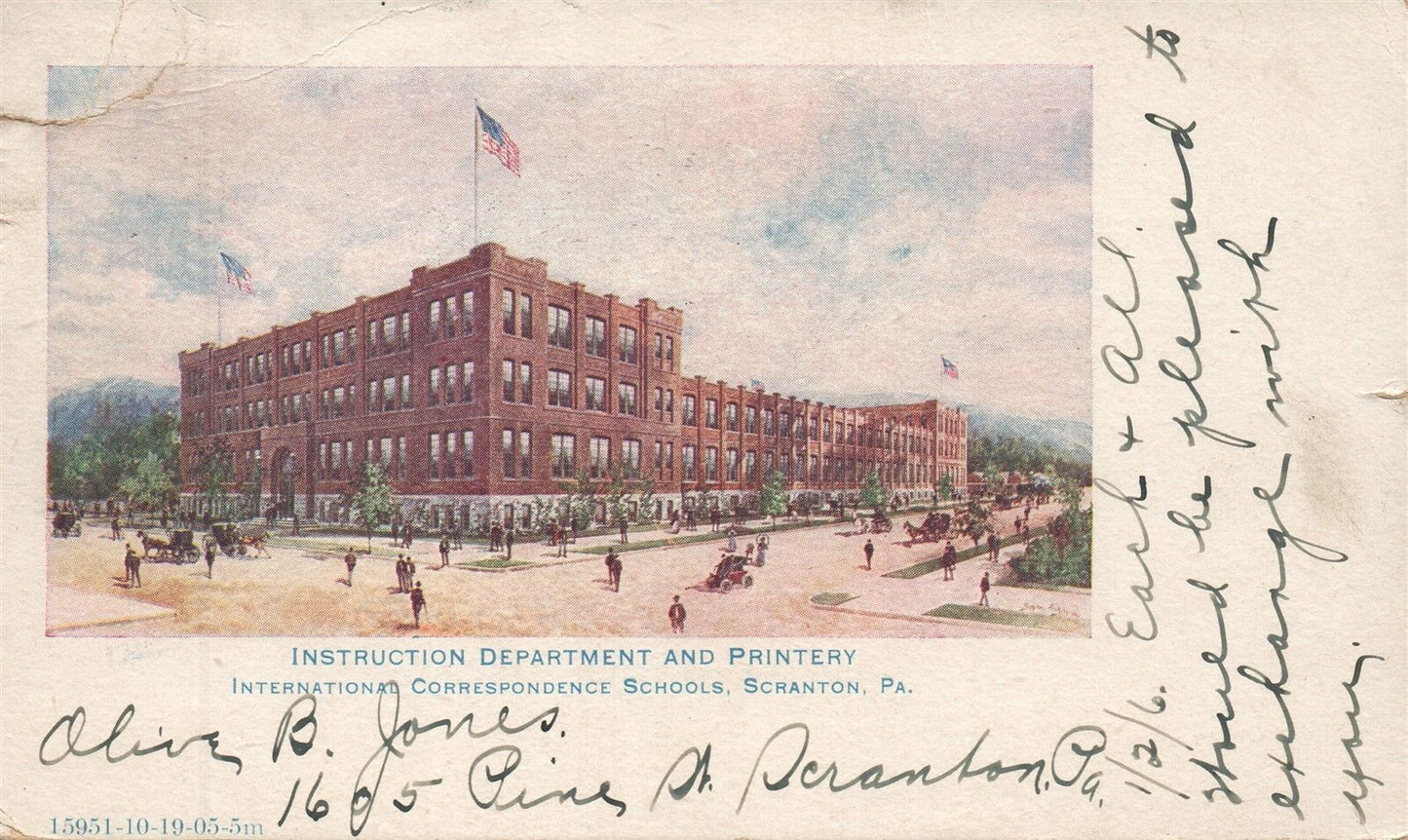 SCRANTON PA INT'L CORRESPONDENCE SCHOOLS 1906 UNDIVIDED ANTIQUE POSTCARD