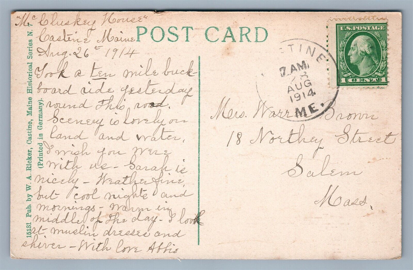 CASTINE ME THE NARROWS BAGADUCE RIVER ANTIQUE POSTCARD