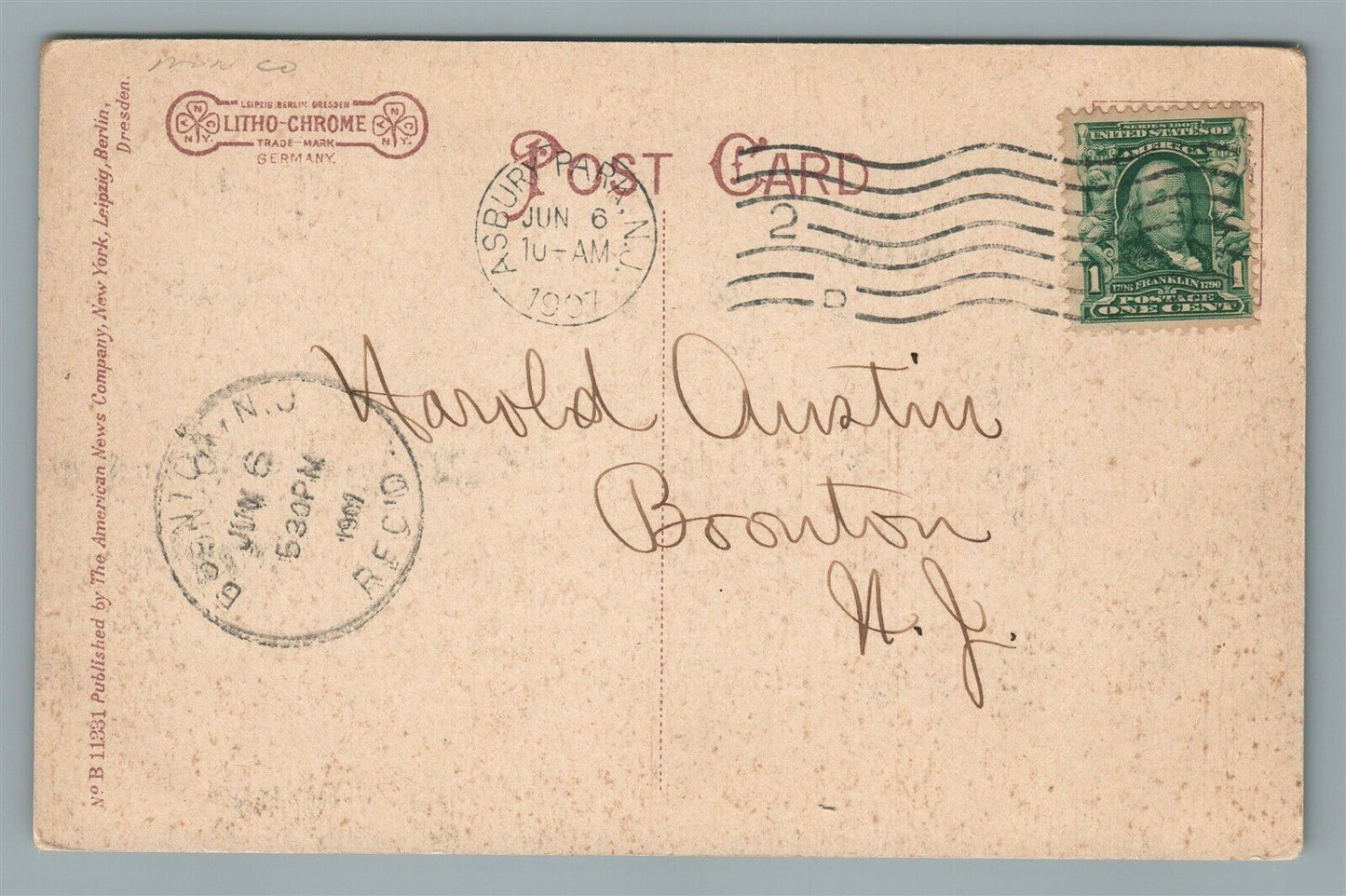 ASBURY PARK NJ FOURTH AVENUE 1907 ANTIQUE POSTCARD