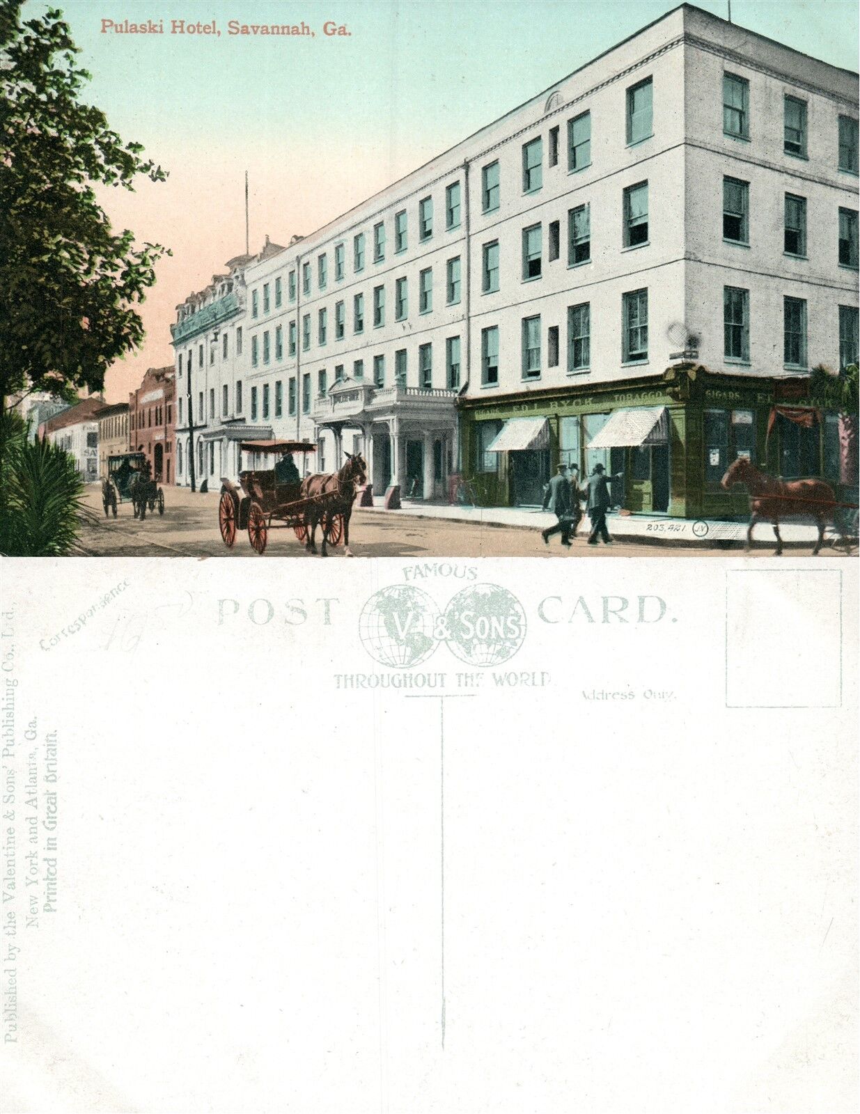 SAVANNAH GA PULASKI HOTEL ANTIQUE POSTCARD