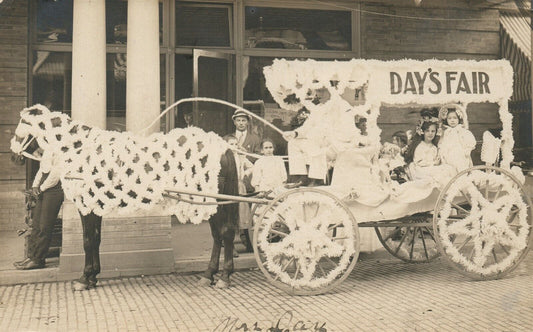 DECORATED HORSE CARRIAGE DAY'S FAIR ANTIQUE REAL PHOTO POSTCARD RPPC