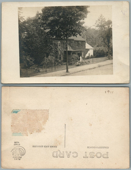LADY AT HOME PORCH ANTIQUE REAL PHOTO POSTCARD RPPC