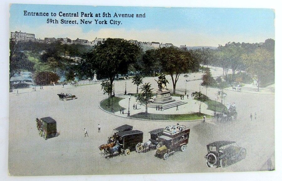 VINTAGE POSTCARD CENTRAL PARK 5th AVE. & 59th STR. NEW YORK CITY car automobile