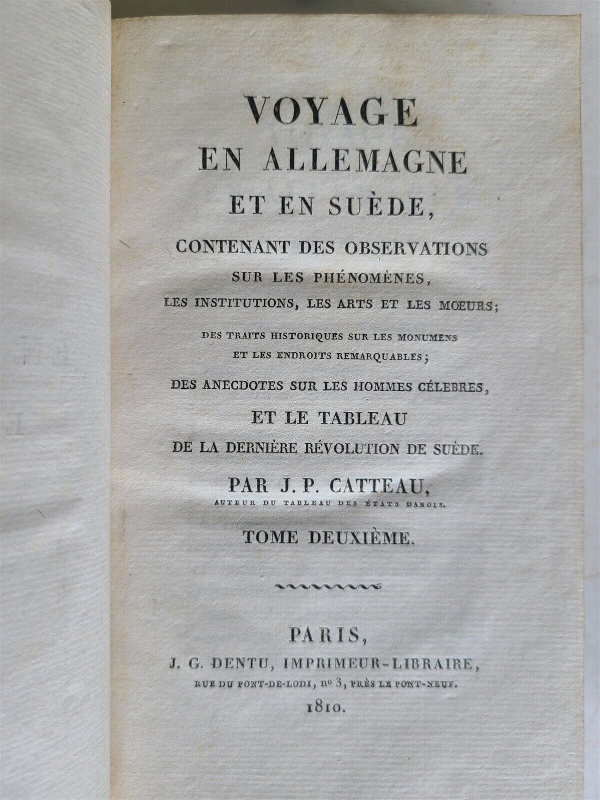 1810 TRAVEL TO GERMANY & SWEDEN 3 VOLS by CATTEAU-CALLEVILLE ANTIQUE in FRENCH