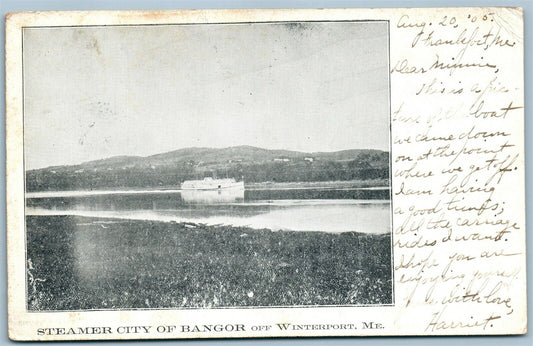 WINTERPORT ME STEAMER CITY OF BANGOR ANTIQUE POSTCARD