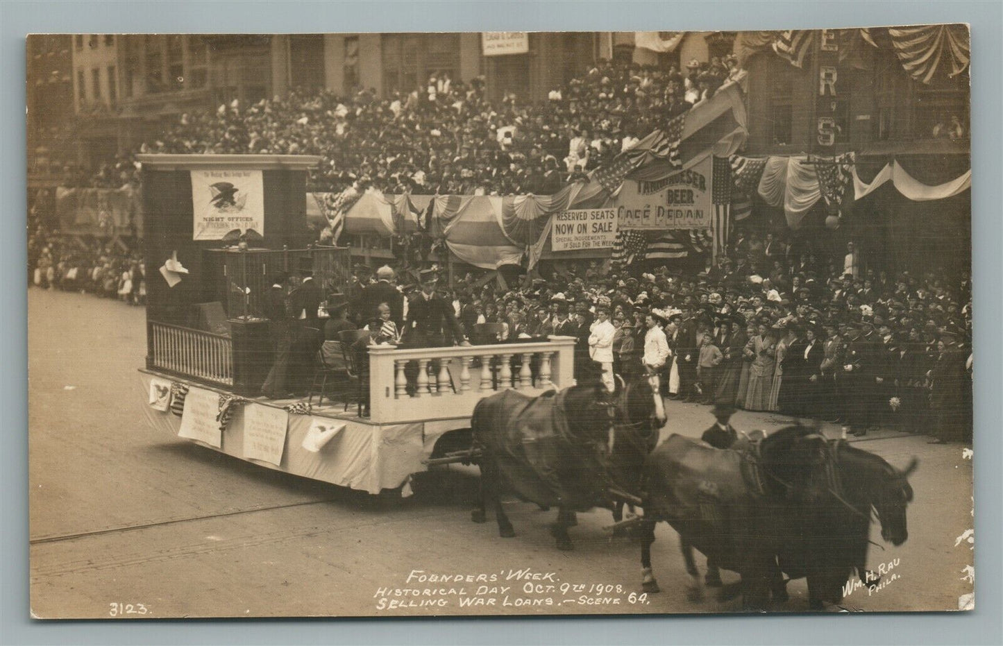 PHILADELPHIA PA FOUNDERS WEEK SELLING WAR LOANS RPPC ANTIQUE REAL PHOTO POSTCARD