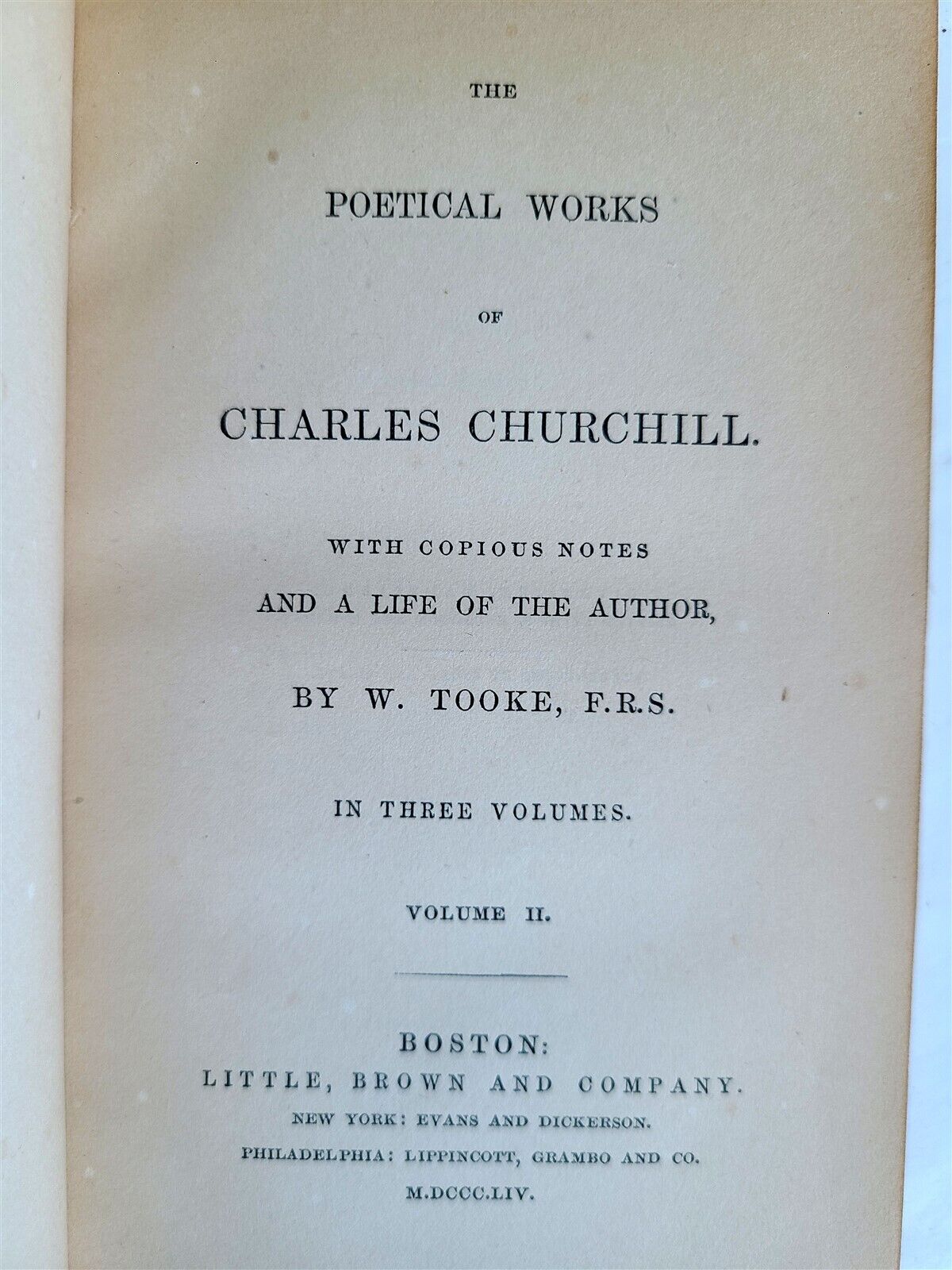 1854 ALDINE PRESS POETICAL WORKS of CHARLES CHURCHILL antique 3 VOLUMES