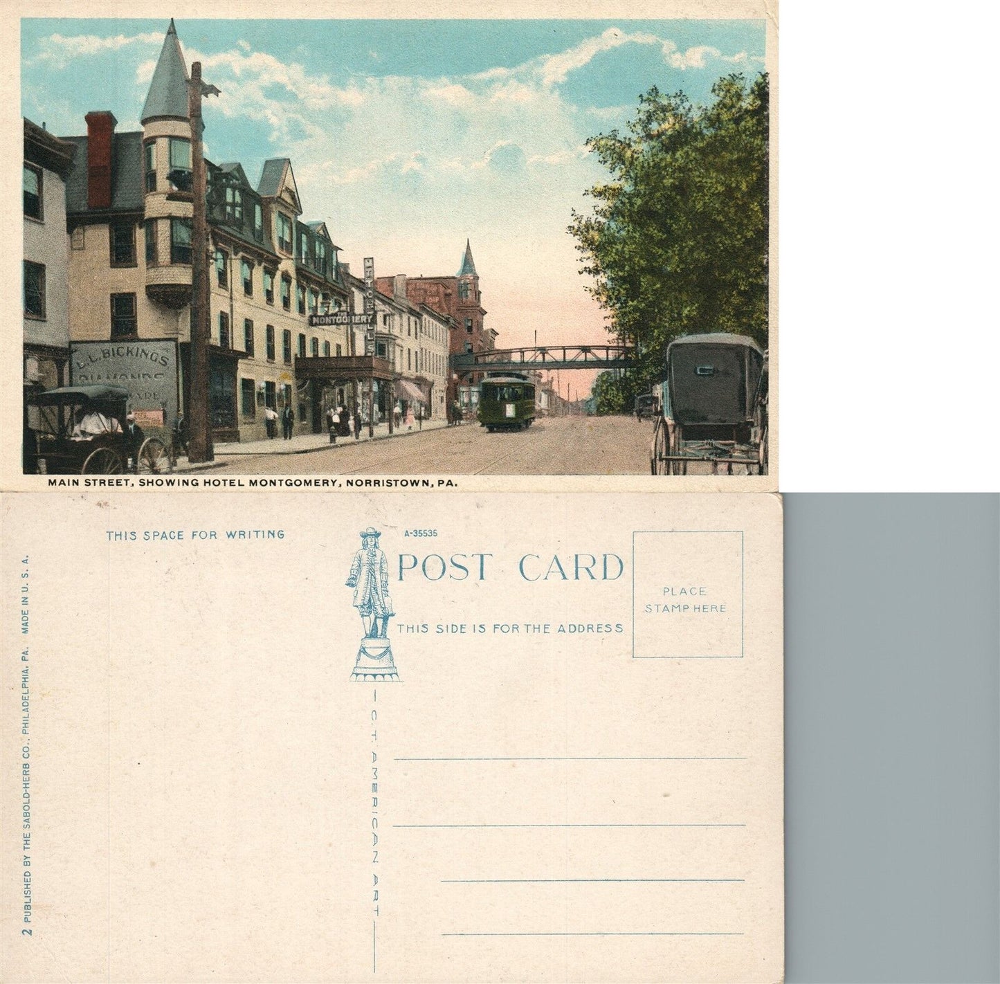 NORRISTOWN PA MAIN STREET HOTEL MONTGOMERY ANTIQUE POSTCARD