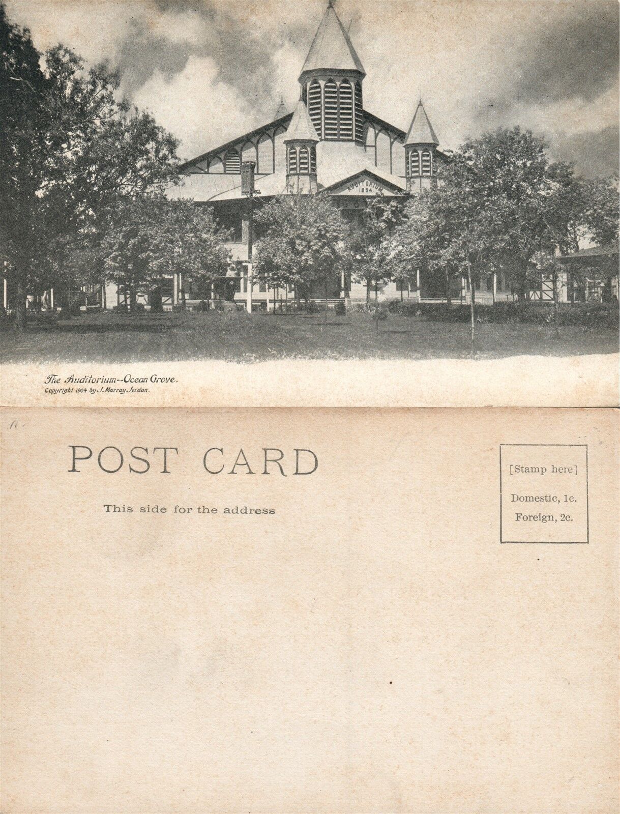 OCEAN GROVE N.J. AUDITORIUM UNDIVIDED ANTIQUE POSTCARD
