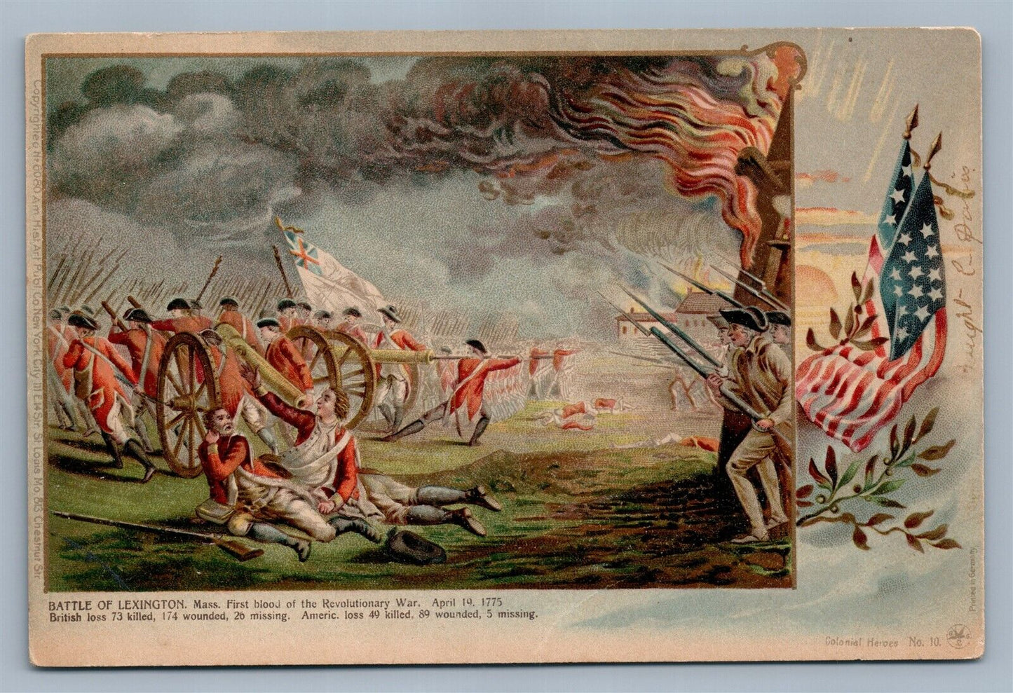 BATTLE OF LEXINGTON REVOLUTIONARY WAR 1900s ANTIQUE POSTCARD AM. HIST. ART PUBL