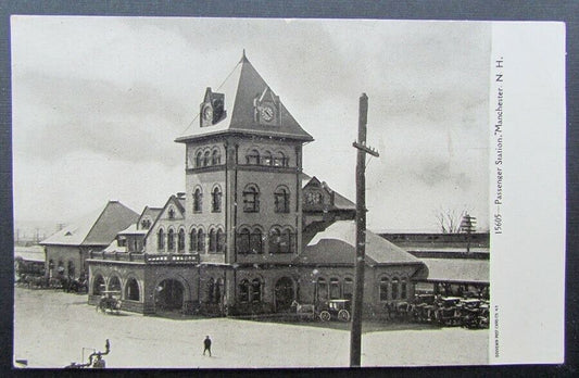 MANCHESTER NH RAILROAD STATION railway train depot ANTIQUE UNDIVIDED POSTCARD