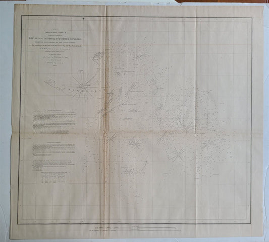 1852 CHART SHOWING POSITIONS of DAVIS'S SOUTH SHOAL & OTHER DANGERS antique