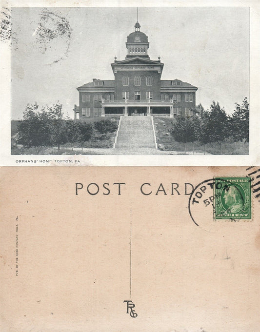 TOPTON PA ORPHANS HOME ANTIQUE POSTCARD w/ CORK CANCEL