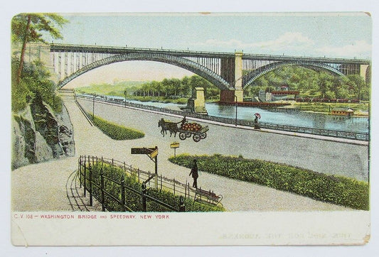 ANTIQUE UNDIVIDED 1906 POSTCARD WASHINGTON BRIDGE & SPEEDWAY NEW YORK CITY N.Y.