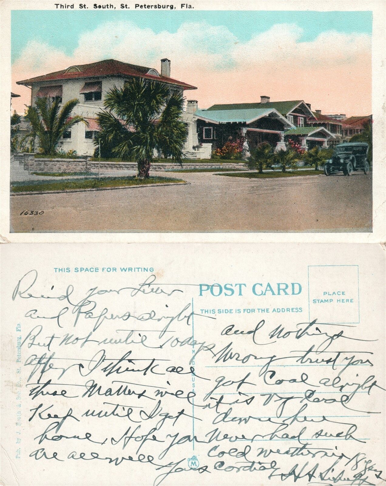 ST.PETERSBURG FL THIRD STREET SOUTH ANTIQUE POSTCARD