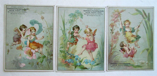 PHILADELPHIA GENTLEMEN'S GOODS SET OF 3 ANTIQUE VICTORIAN TRADE CARDS