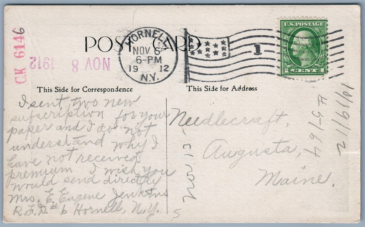 CANISTEO NY 1912 ANTIQUE POSTCARD