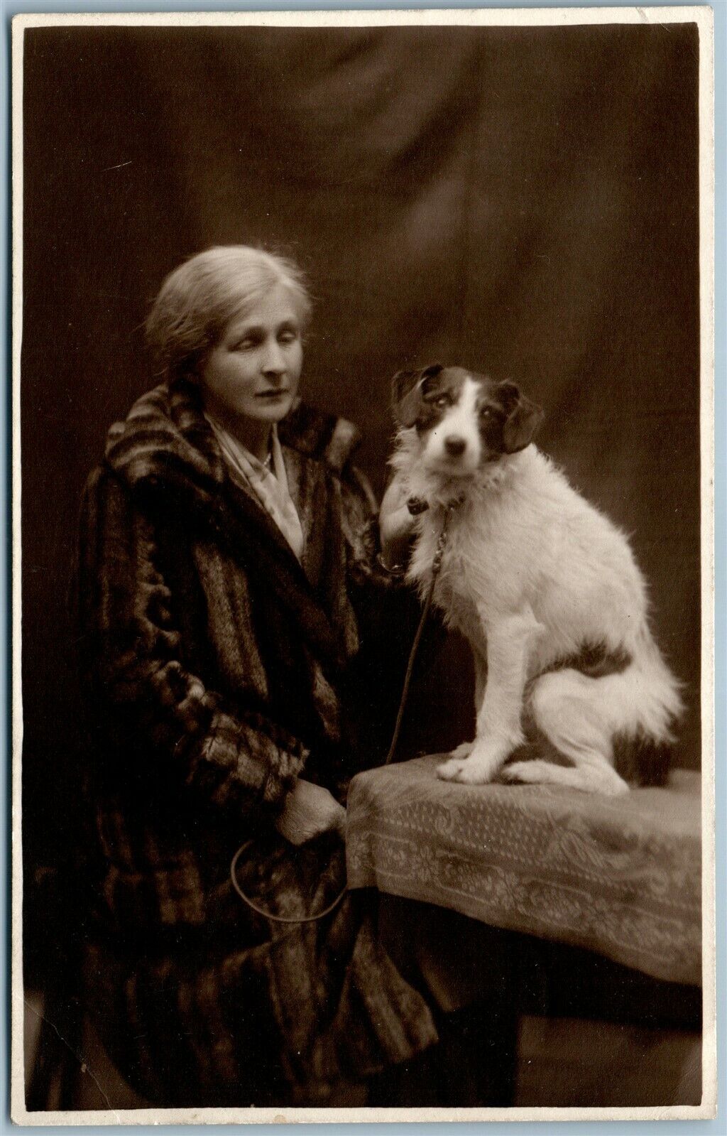 LADY w/ DOG ANTIQUE REAL PHOTO POSTCARD RPPC