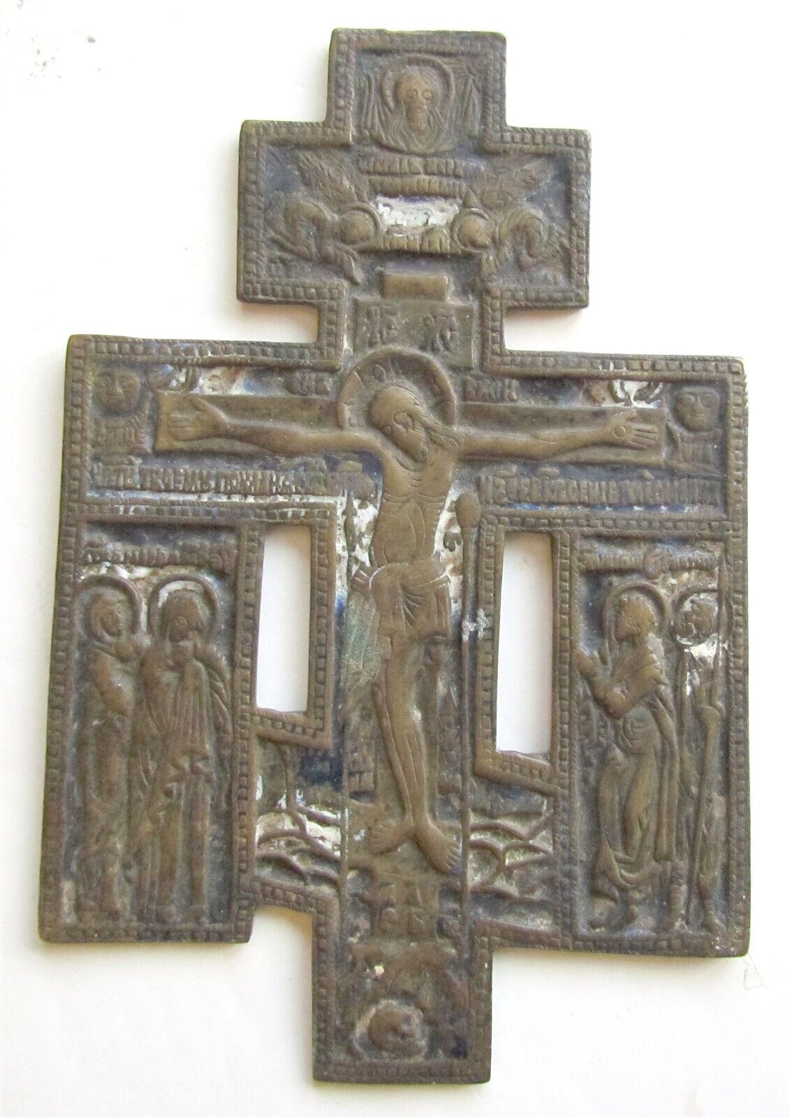 RUSSIAN ORTHODOX BRONZE ICON WALL CROSS antique 19th CENTURY RARE