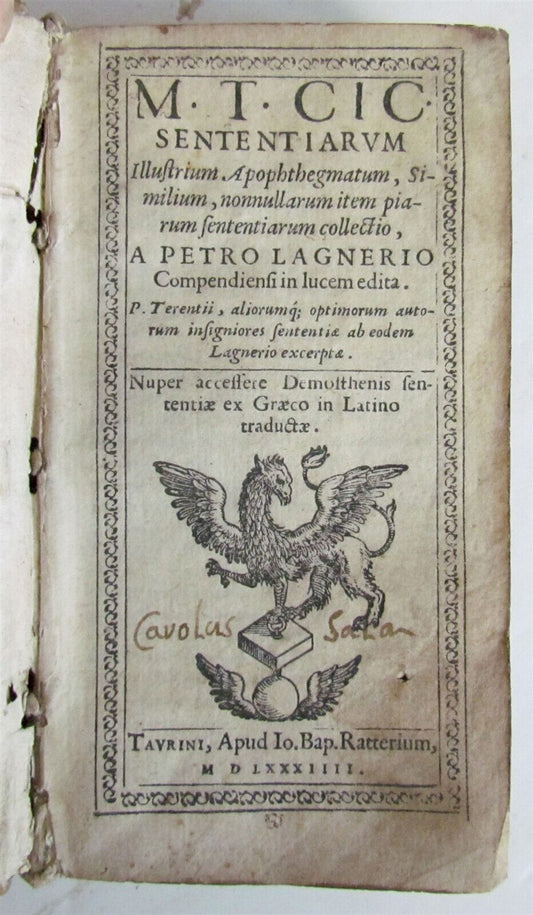 1584 CICERO SENTENTIARUM ILLUSTRIUM APOPHTHEGMATUM antique VELLUM BINDING 16th C