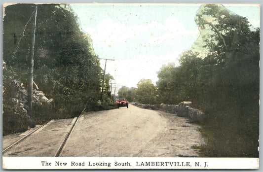 LAMBERTVILLE NJ NEW ROAD LOOKING SOUTH ANTIQUE POSTCARD