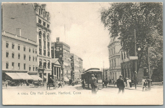 HARTFORD CT CITY HALL SQUARE ANTIQUE POSTCARD