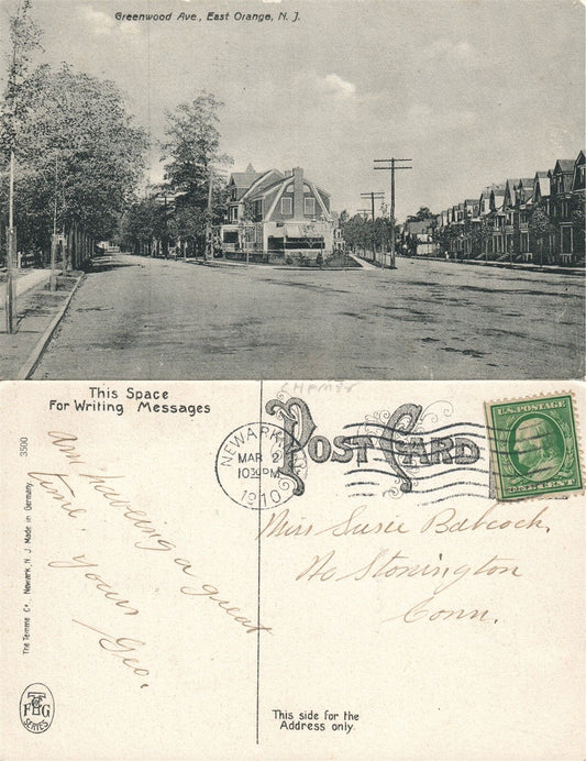 EAST ORANGE N.J. GREENWOOD AVENUE 1910 ANTIQUE POSTCARD