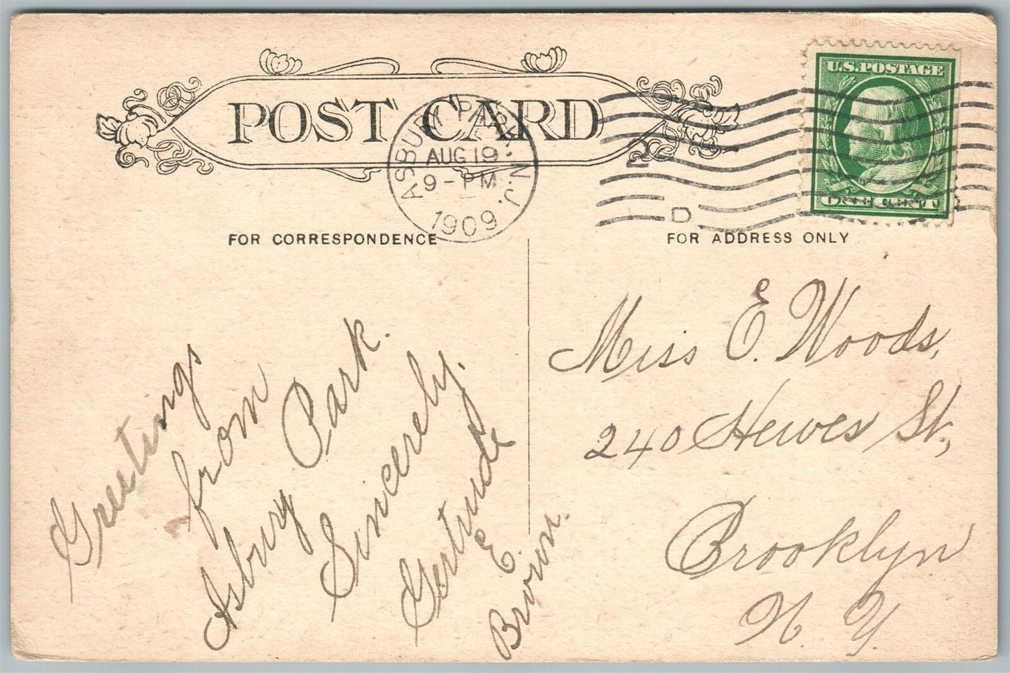 ASBURY PARK NJ SEVENTH AVENUE PAVILION 1909 ANTIQUE POSTCARD