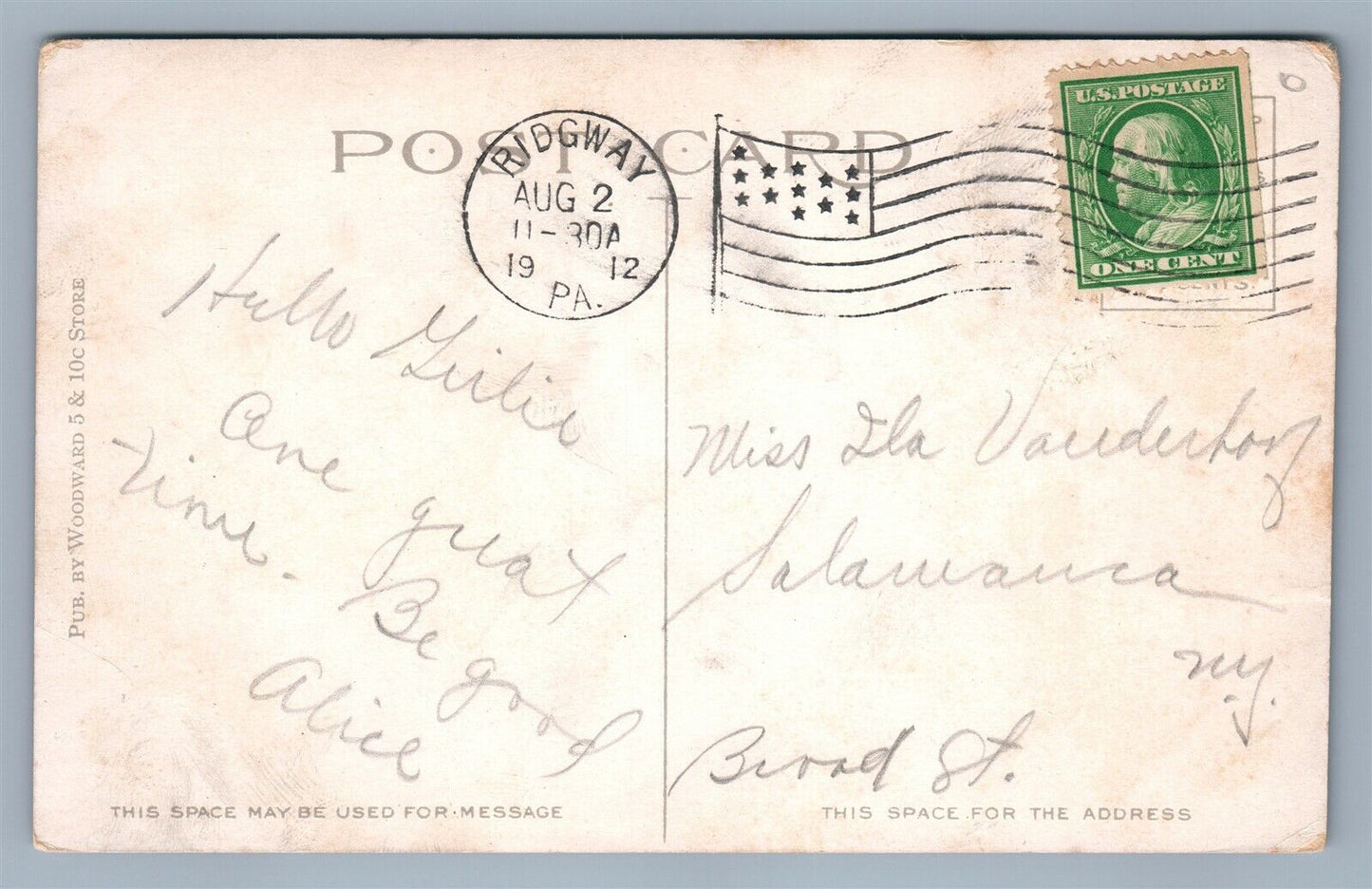 RIDGWAY PA MAIN STREET ANTIQUE POSTCARD