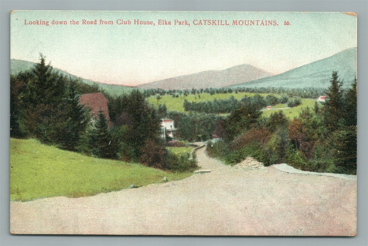 ELKA PARK CATSKILL MOUNTAINS NY ROAD FROM CLUB HOUSE ANTIQUE POSTCARD