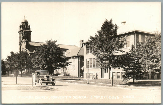 EMMETSBURG IA ST.THOMAS CHURCH & SCHOOL ANTIQUE REAL PHOTO POSTCARD RPPC