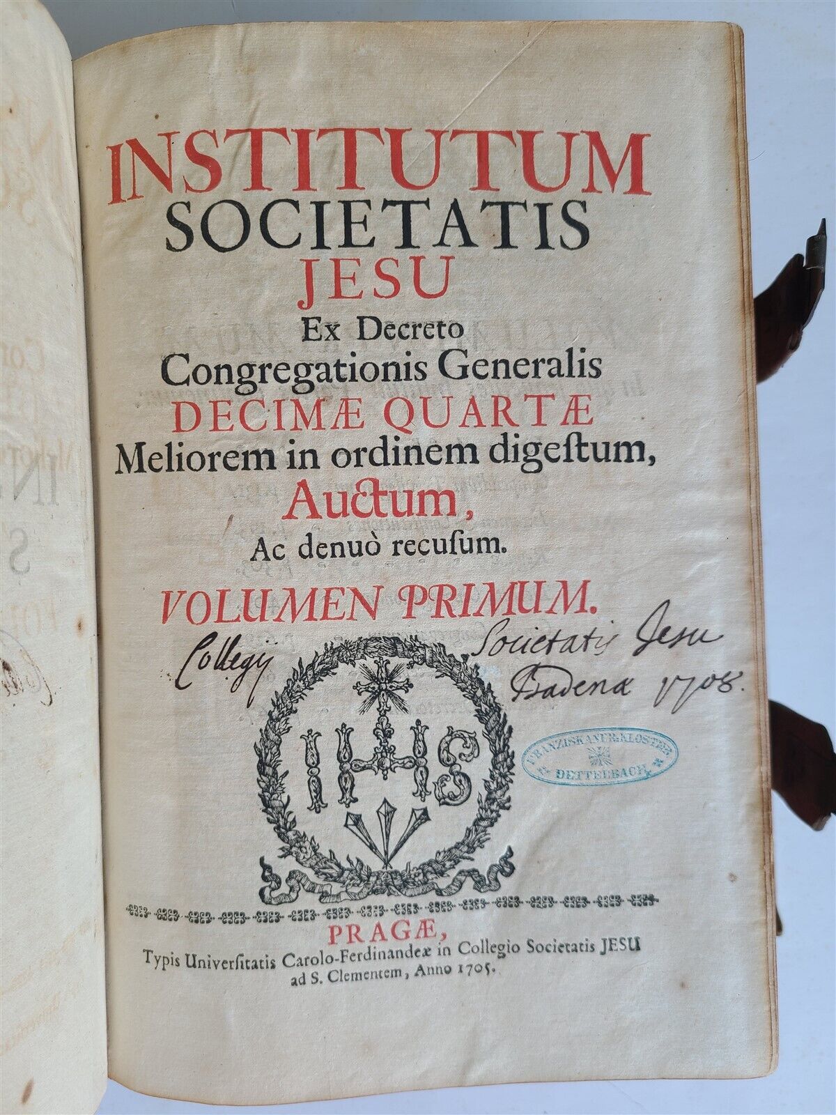 1705 REGULATIONS of JESUIT ORDER PIGSKIN BOUND FOLIO PRINTED IN PRAGUE antique