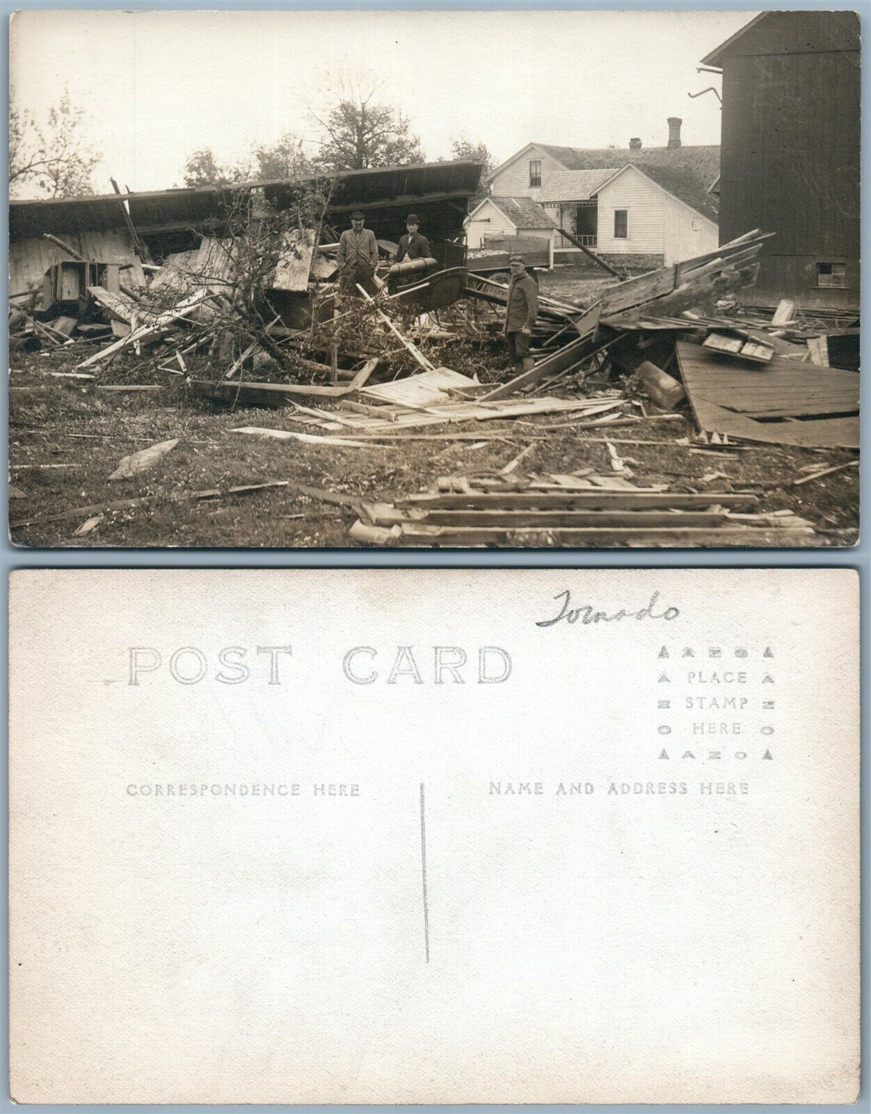 TORNADO DISASTER SCENE ANTIQUE REAL PHOTO POSTCARD RPPC
