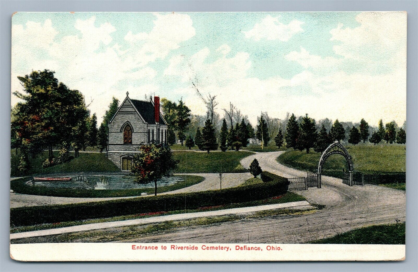 DEFIANCE OH RIVERSIDE CEMETERY 1917 ANTIQUE POSTCARD