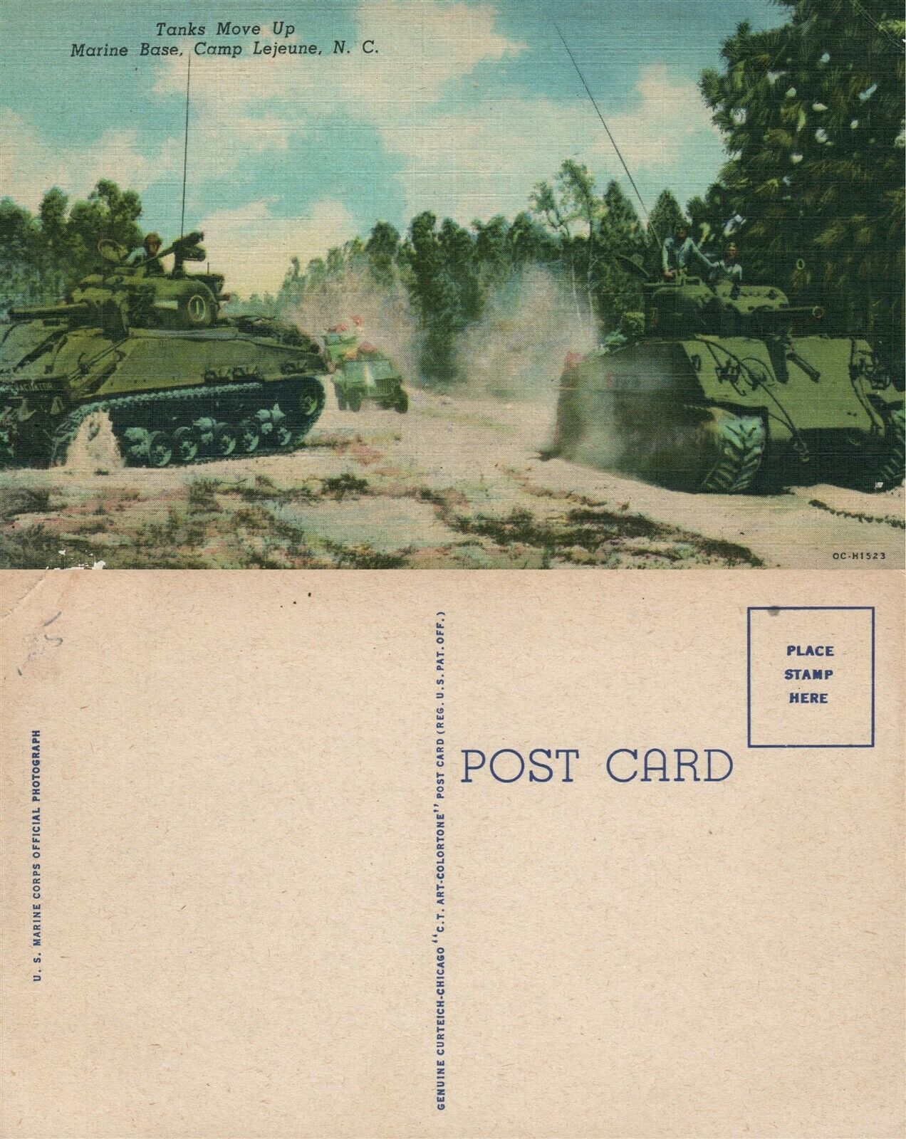 MARINE BASE CAMP LEJEUNE N.C. TANKS MOVE UP VINTAGE POSTCARD