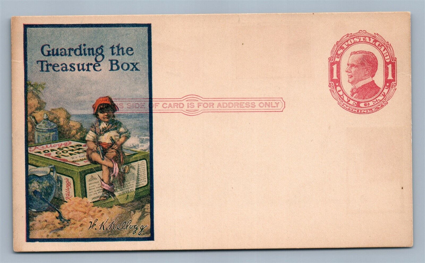 KELLOGS FLAKE ADVERTISING ANTIQUE POSTCARD McKINLEY STAMP DOUBLE SIDED RARE