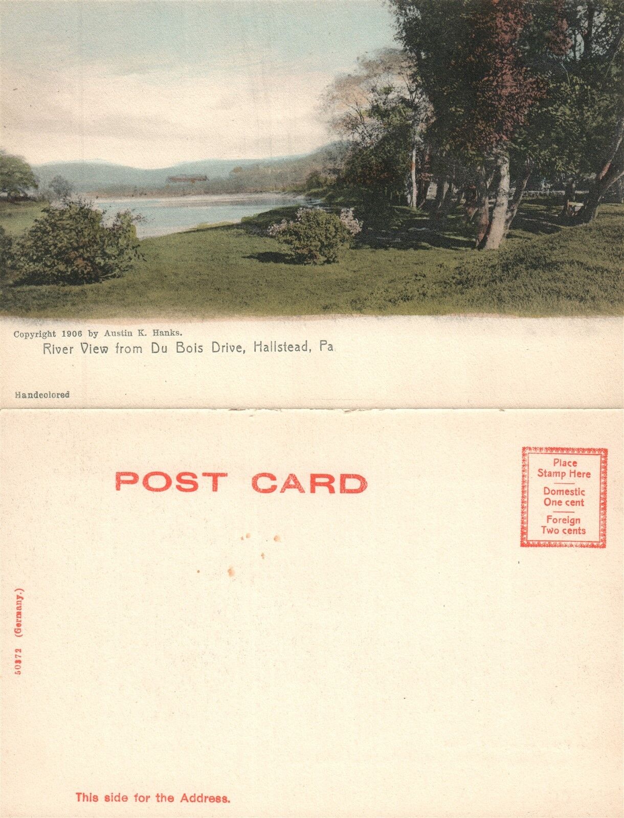 HALLSTEAD PA RIVER VIEW FROM DU BOIS DRIVE UNDIVIDED ANTIQUE POSTCARD