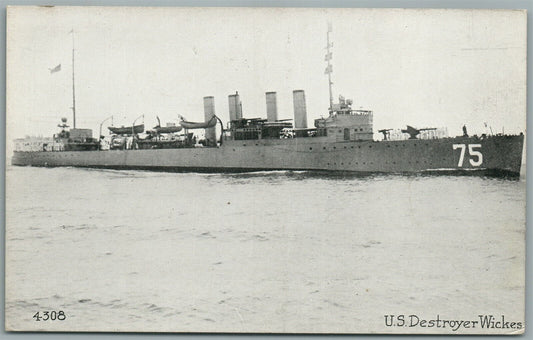 MILITARY SHIP US DESTROYER WICKES ANTIQUE POSTCARD