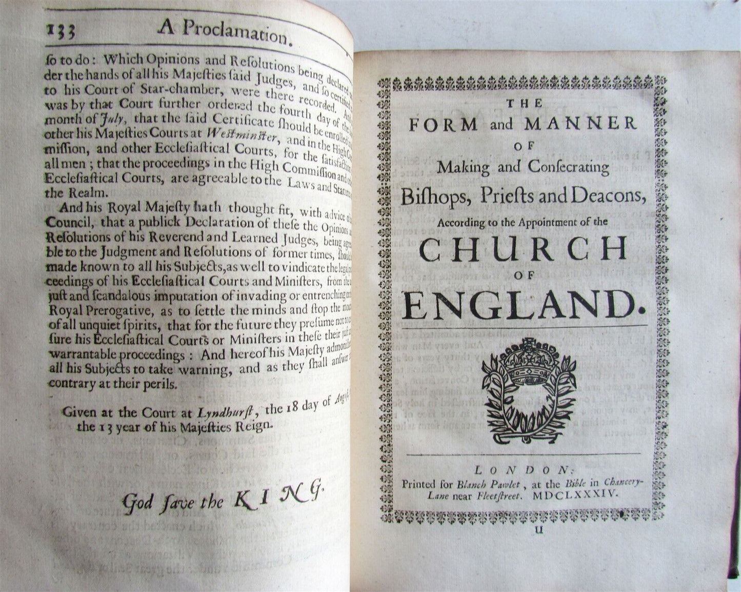 1684 Collection of articles w/ publick records of Church of England antique