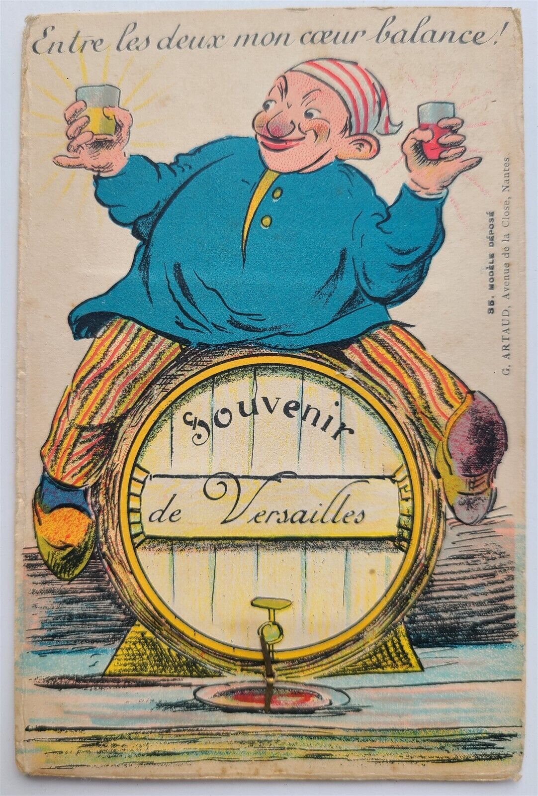 FRENCH ANTIQUE COMIC POSTCARD w/ FOLDING MINIATURE VIEWS SOUVENIR de VERSAILLES