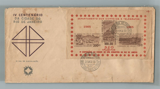 BRAZIL 1965 VINTAGE COVER w/ STAMP BLOCK